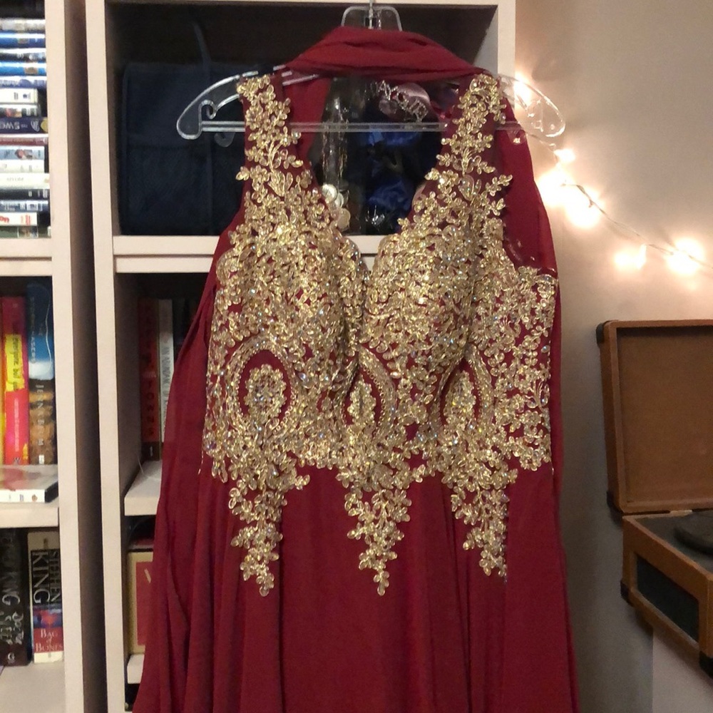 Red and gold design Prom dress